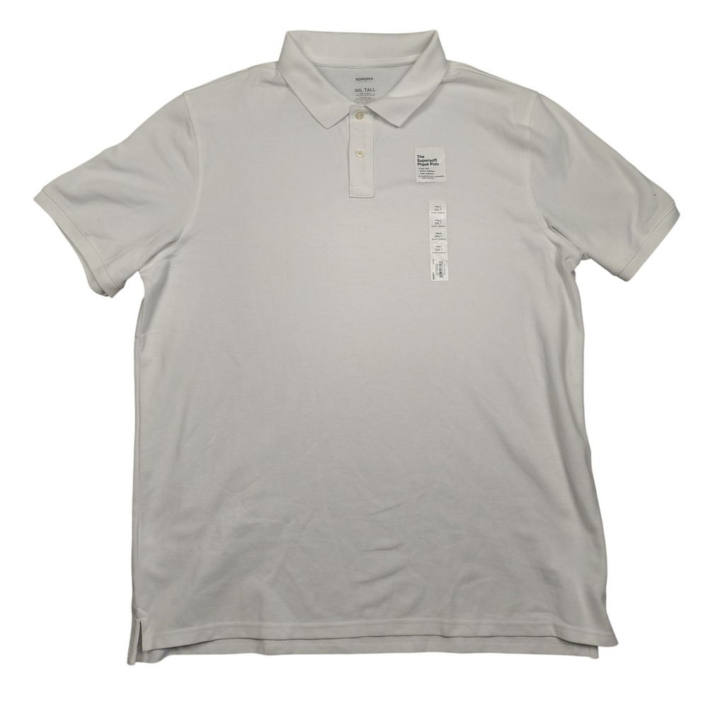 Sonoma Pique Polo Mens 3XLT White Supersoft Solid‎ Cotton Blend Shirt